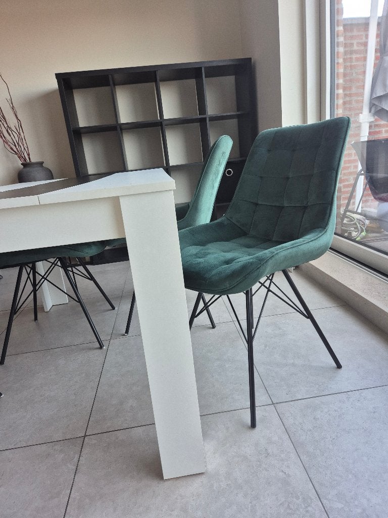 4 Velouren stoelen + tafel, Huis en Inrichting, Ophalen, Zo goed als nieuw, Minder dan 150 cm, Stof