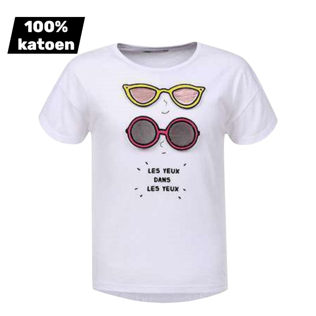T-shirt 100 % coton, lunettes de soleil blanches 98, Enlèvement ou Envoi, Neuf, Fille, Chemise ou À manches longues