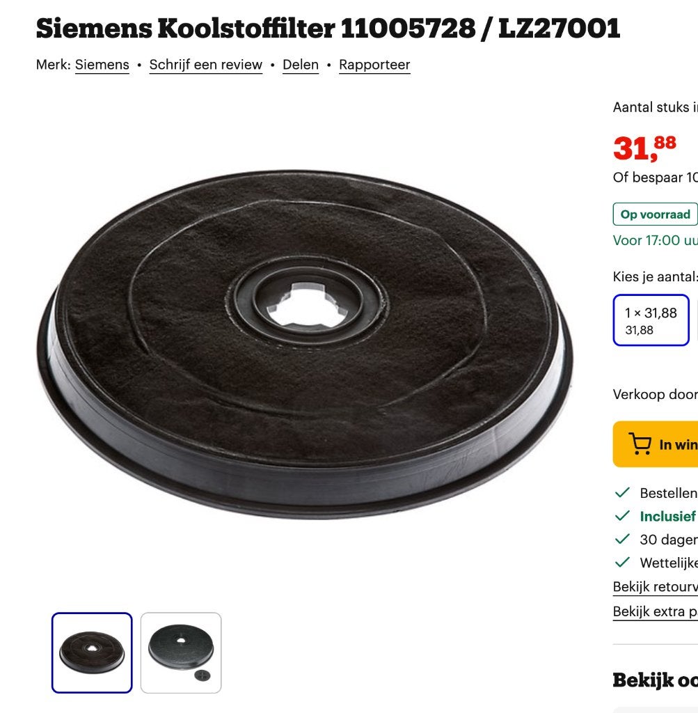 Siemens Koolstoffilter 11005728 / LZ27001 voor dampkap, Elektronische apparatuur, Ophalen, Nieuw