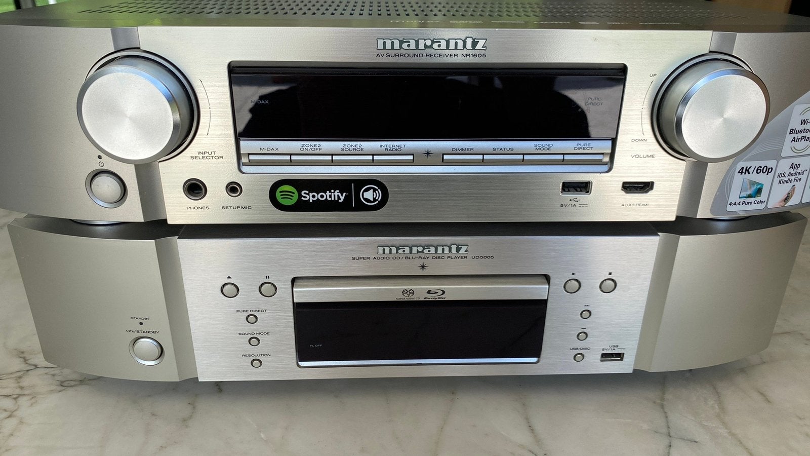 Marantz ampli nr 1605 + blu-ray player UD5005, Enlèvement, Comme neuf, Autres marques, Lecteur Blu-ray