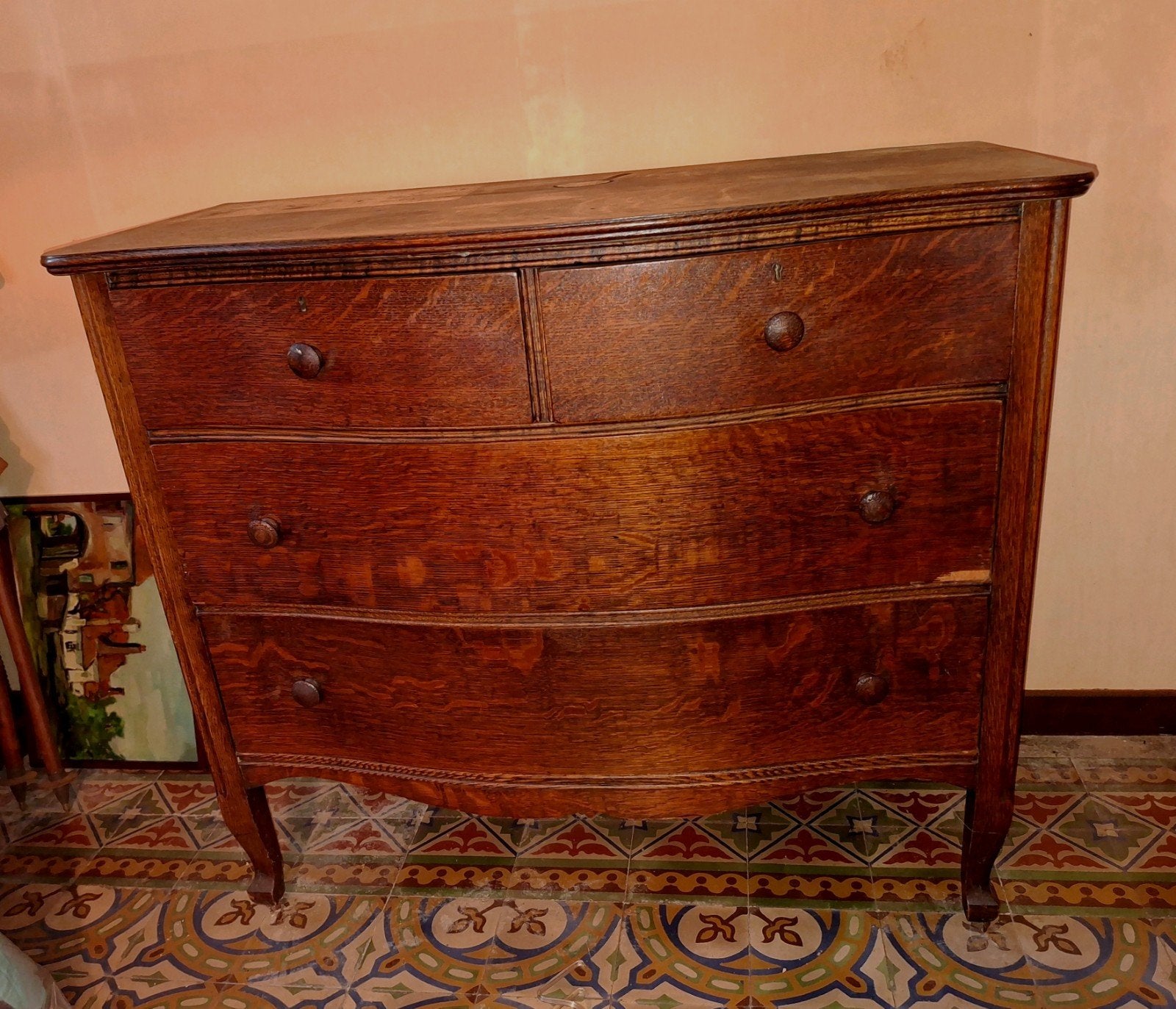 Antieke Amerikaanse 'Bowfront' Ladekast – Rosenberg's (1910), Ophalen