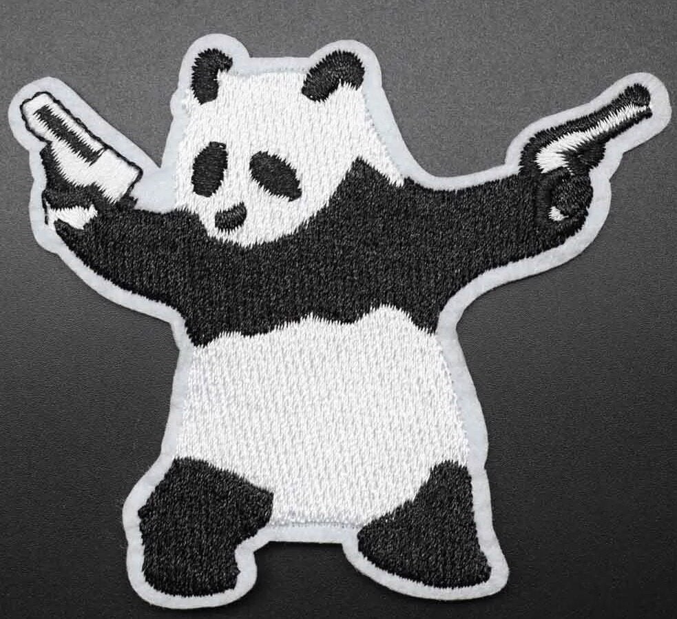 Patch panda beer met zwaaiende pistolen - 73 x 85 mm, Ophalen of Verzenden, Nieuw