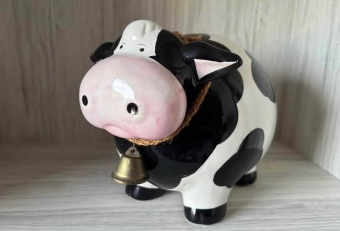 Mooie grote spaarpot/beeld koe met bel, Collections, Tirelires, Enlèvement, Comme neuf