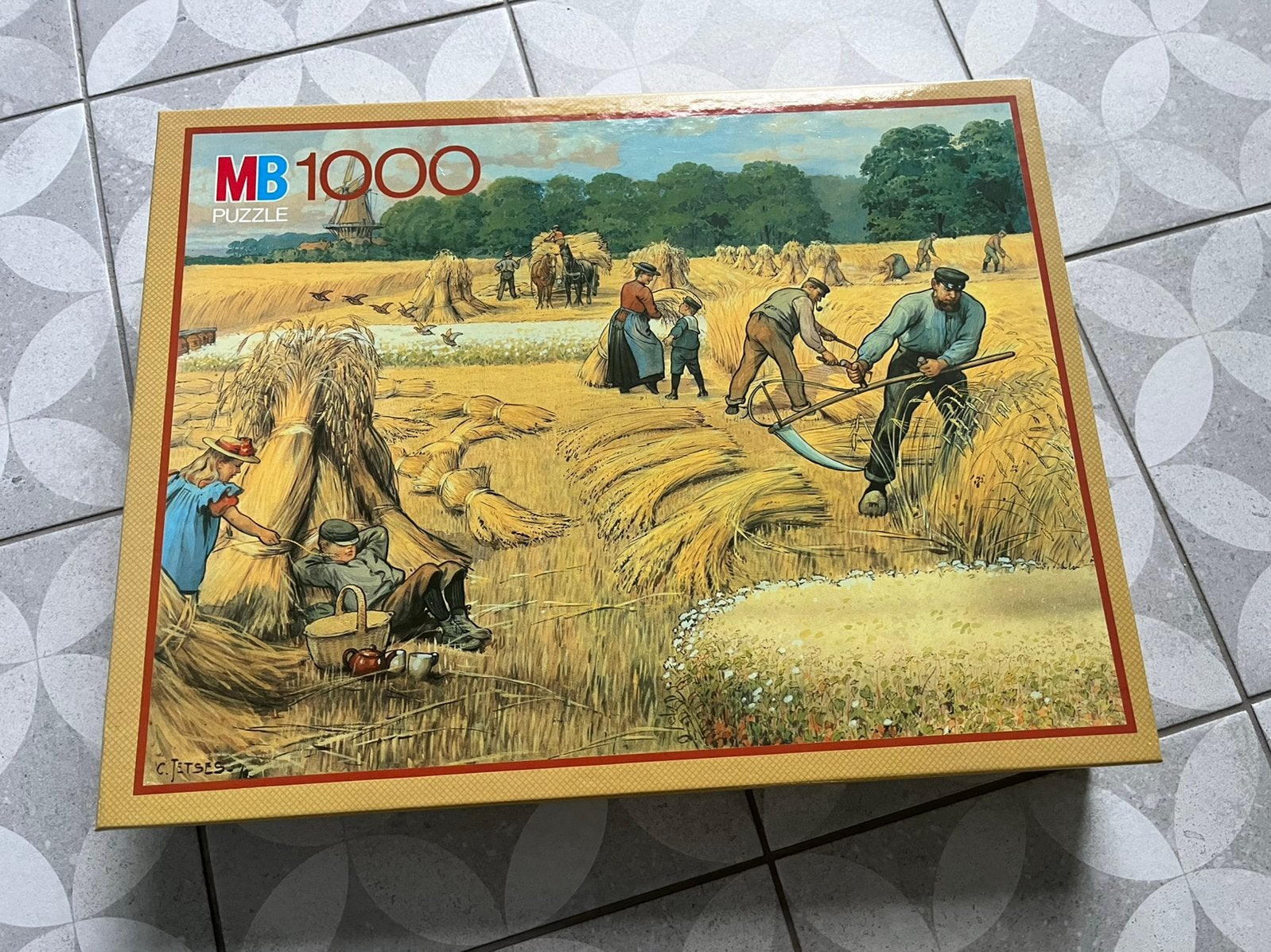 Retro puzzel MB - 1000 stuks - Een julidag op het land, Enlèvement ou Envoi, 500 à 1500 pièces, Utilisé, Puzzle
