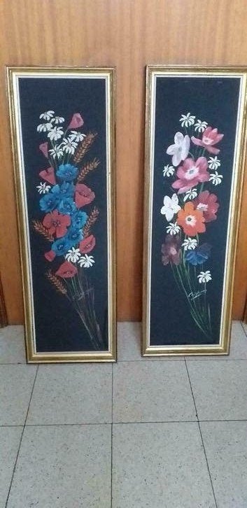 2 tableaux floraux sur toile, Antiquités & Art, Enlèvement