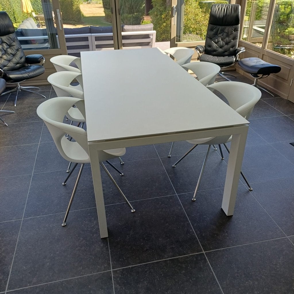 Eetkamer tafel en design stoelen 6 stuks modern wit, Huis en Inrichting, Tafels | Eettafels, Ophalen, 50 tot 100 cm, Zo goed als nieuw