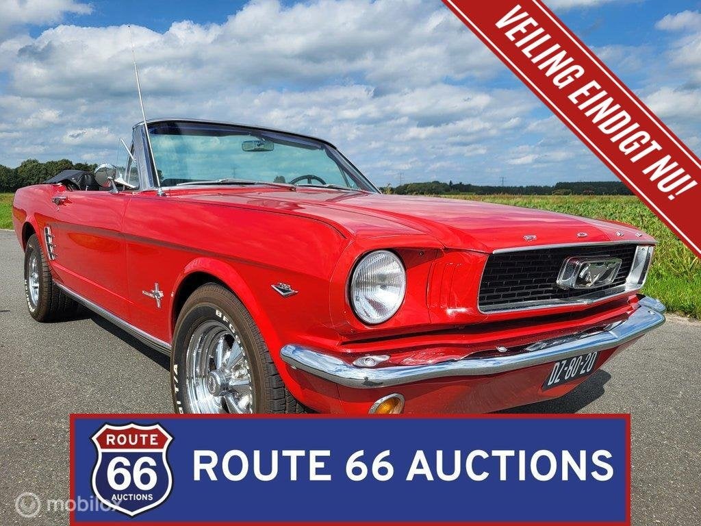 Ford Mustang Cabriolet | 1966 | Route 66 Auctions, Auto's, Zwart, Bedrijf, Handgeschakeld, Overige carrosserie