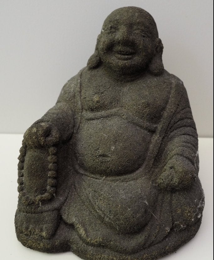 Happy Buddha pour jardin et intérieur - Calcaire, grès, Pierre/céramique, Fait à la main, 20 cm, Enlèvement ou Envoi