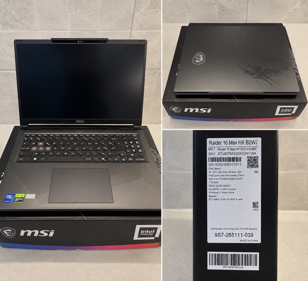 MSI Raider 16 Max HX – RTX 5090 24GB Ultra 9 32GB 1TB 240Hz, Informatique & Logiciels, 32 GB, 16 pouces, Comme neuf, 4 Ghz ou plus