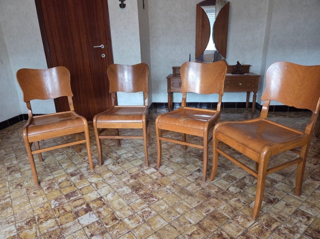 Set van 4 vintage, houten stoelen, Maison & Meubles, Vintage, Brun, Enlèvement, Utilisé