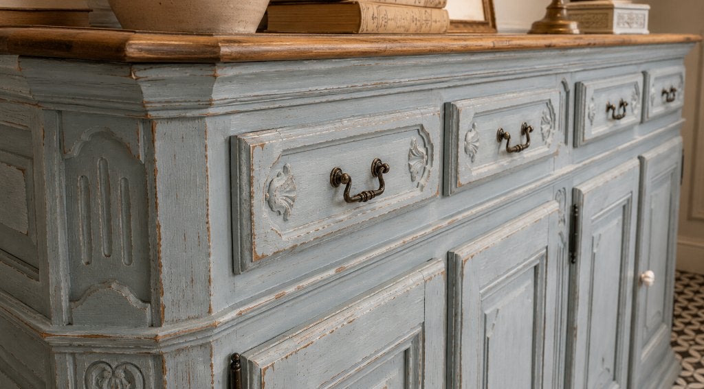 Buffet vintage de style campagnard français unique, Maison & Meubles, Frans Landelijk, 200 cm ou plus, Enlèvement, Utilisé