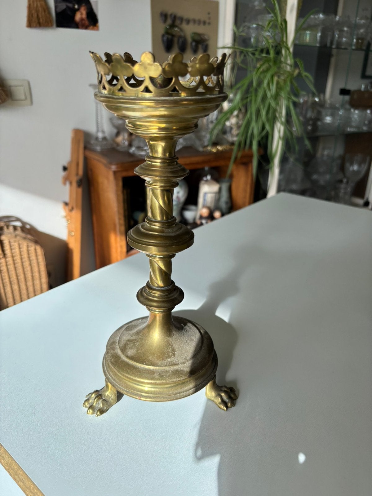 Antieke koperen kandelaar., Antiek en Kunst, Ophalen, Koper of Brons