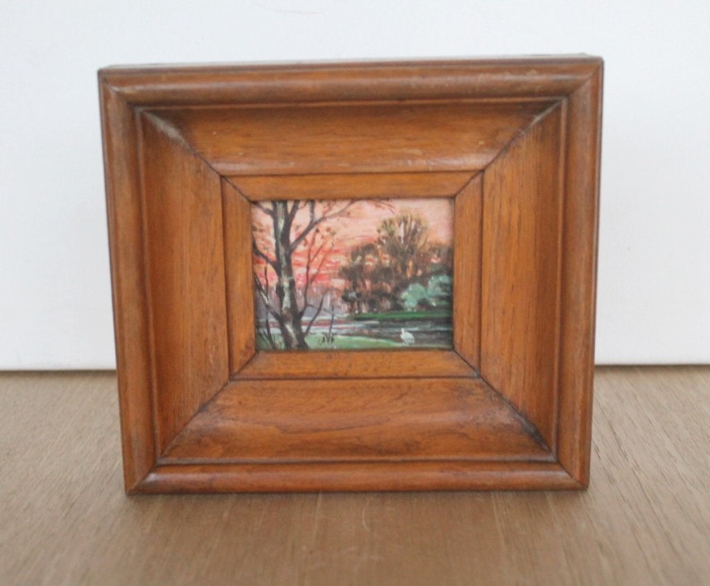 Peinture miniature, 1956, Riverland. De Clippel, La Haye, Œuvre originale, Enlèvement ou Envoi, Panneau, Paysage