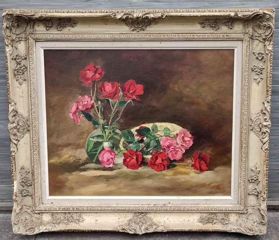 huile sur toile fleur signe jacques eggermont, Antiquités & Art, Enlèvement ou Envoi, Toile