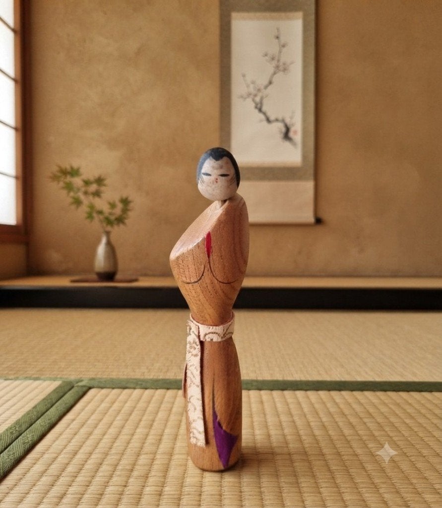 Elegante kokeshi van Chiyomatsu Kano (Chiaki), Hout, Handgemaakt, Verzenden, 15 cm