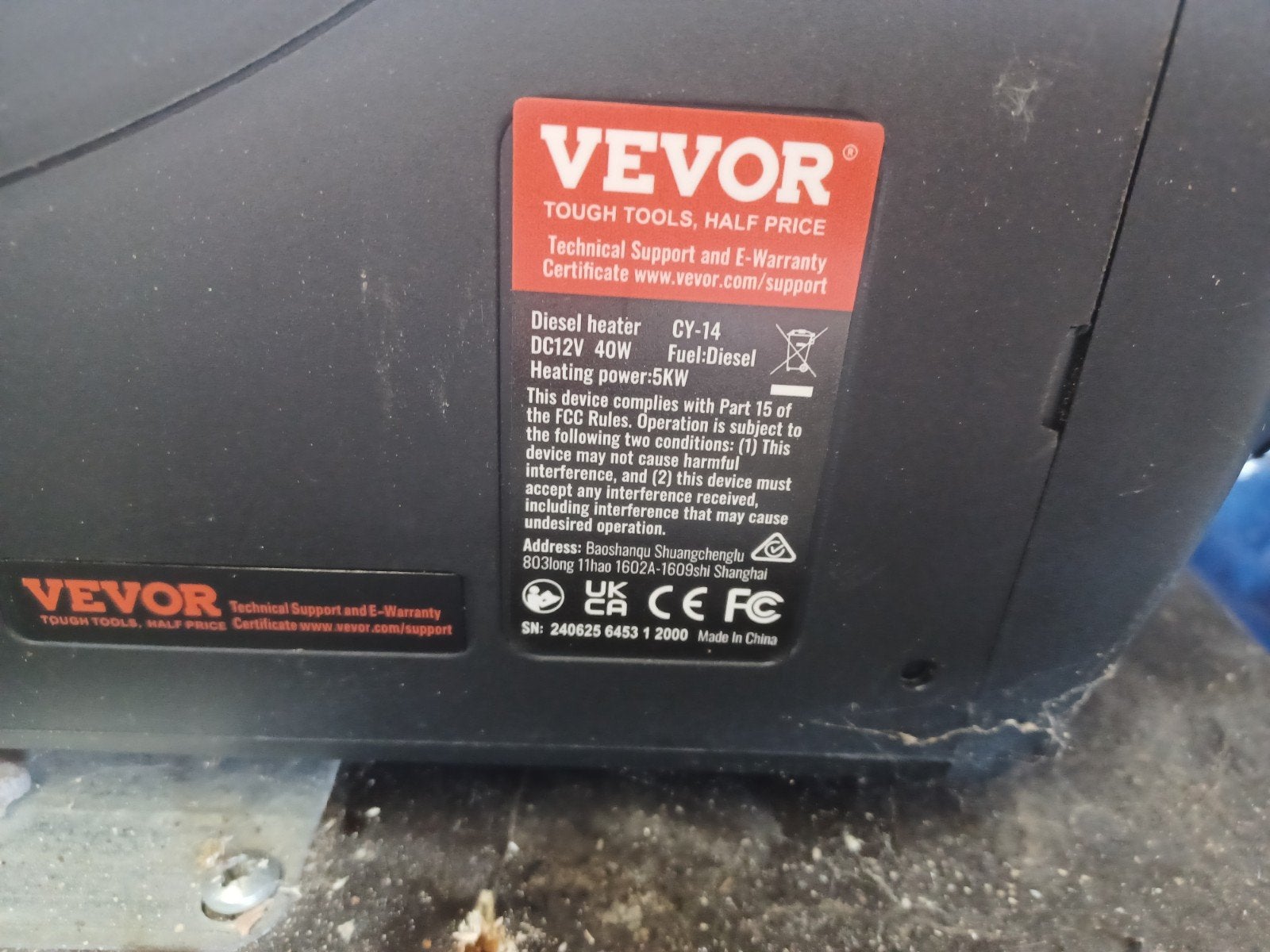 Chauffage diesel vevor, Enlèvement