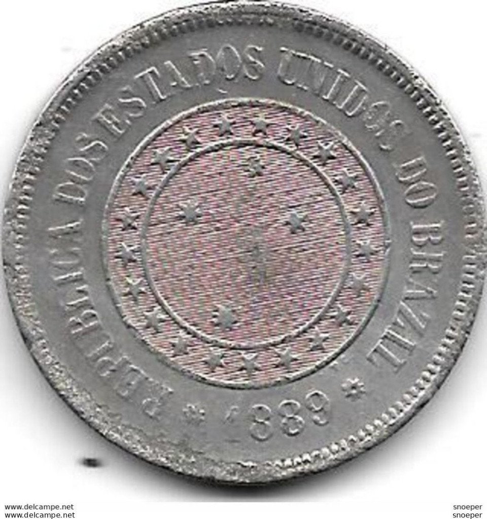 brazil 100 reis 1889 km 492 xf, Postzegels en Munten, Munten | Amerika, Verzenden, Zuid-Amerika, Losse munt