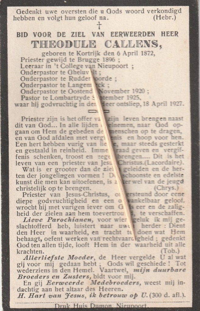Bidprentje Priester, Ophalen of Verzenden, Bidprentje