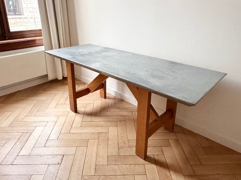 Terence Conran “Capucin” tafel in zink - zeldzaam, 150 à 200 cm, Cinq personnes ou plus, Enlèvement, Utilisé