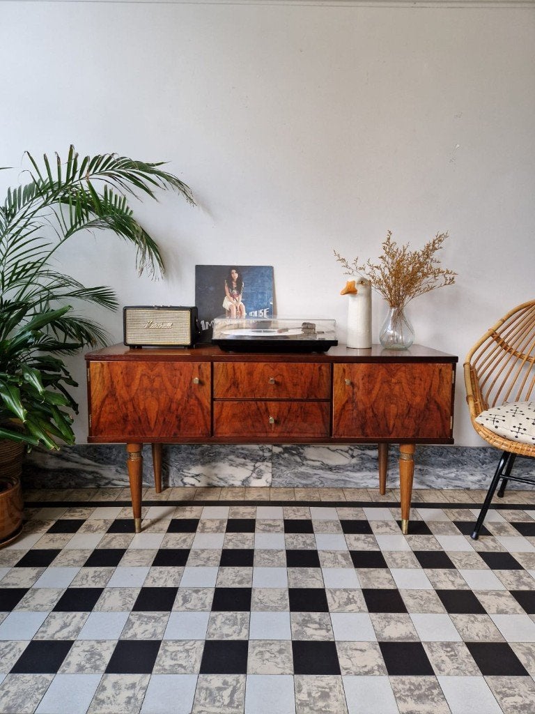 Vintage midcentury dressoir | platenspeler meubel | kast, Ophalen, Gebruikt, Hout, Vintage