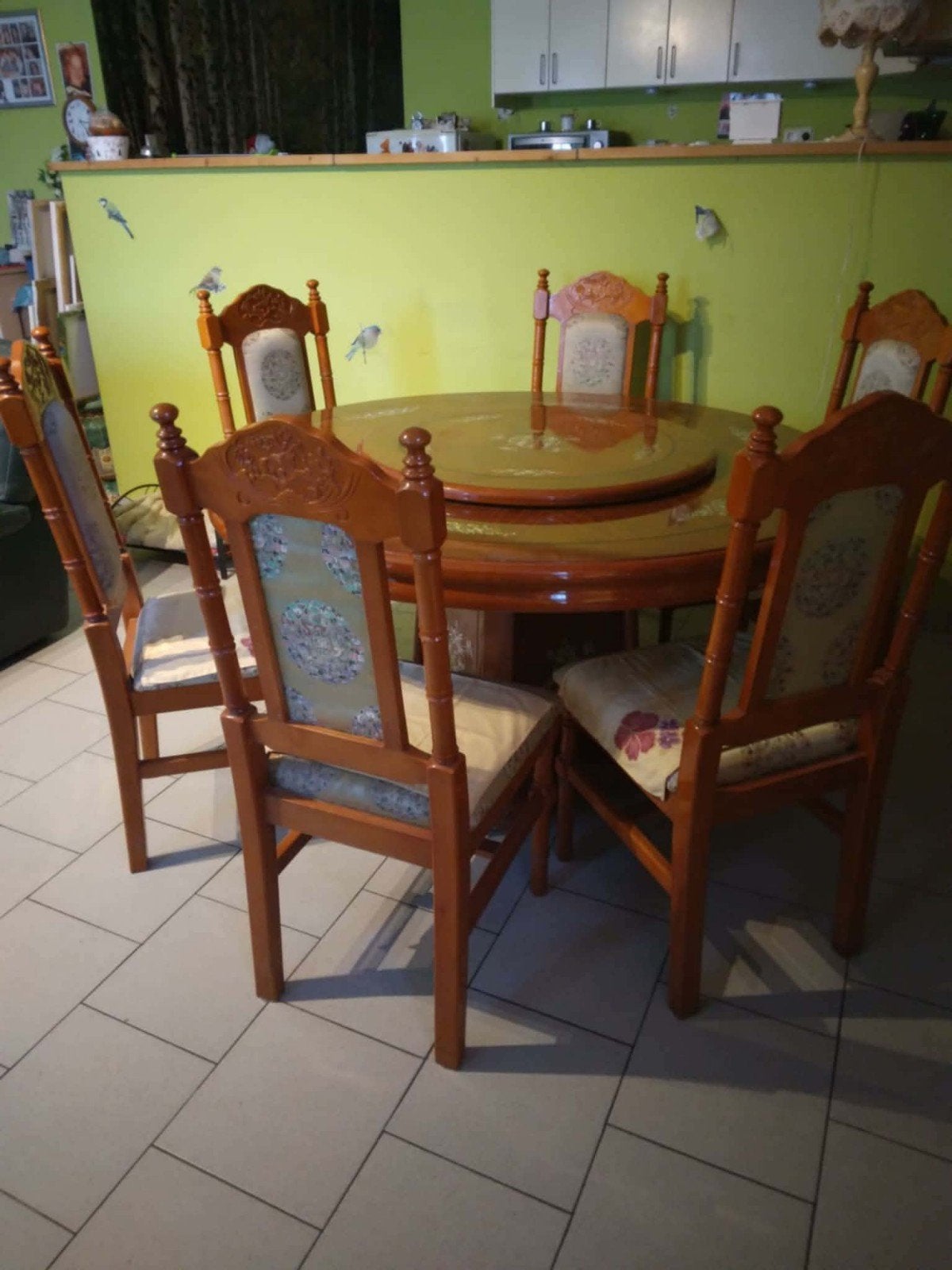table chinoise avec plateau tournant, Enlèvement, Comme neuf, Chinois en acajou, 4 à 6 chaises