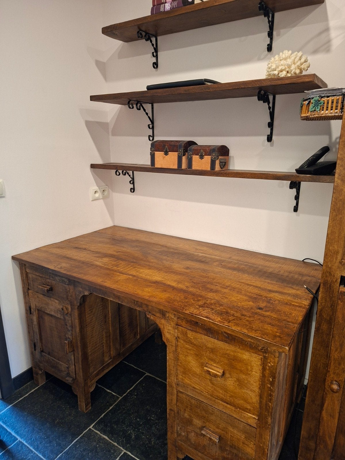 Bureau avec étagères et armoire en bois complet, Maison & Meubles, Bureaux, Enlèvement, Bois