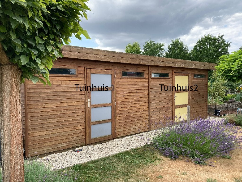 Stevig houten tuinhuis (373 x 247 x 303 cm), zelf afbreken, Ophalen, Gebruikt, Hout, Fietsenberging