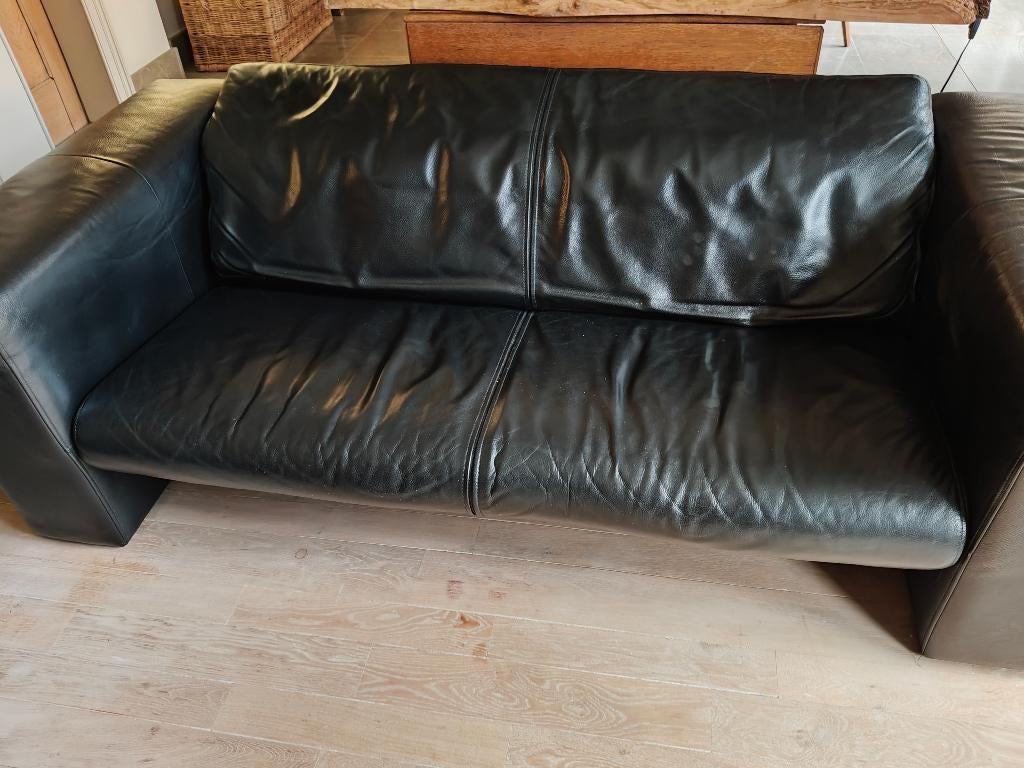 zwarte lederen zetels Rolf Benz, Huis en Inrichting, Ophalen, Leer, Zo goed als nieuw, Rechte bank