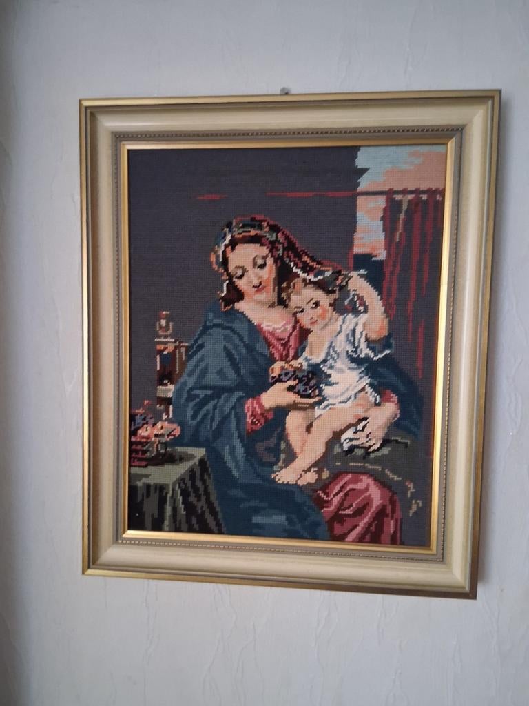 Canvas Madonna met kind, Antiek en Kunst, Kunst | Schilderijen | Klassiek, Ophalen of Verzenden