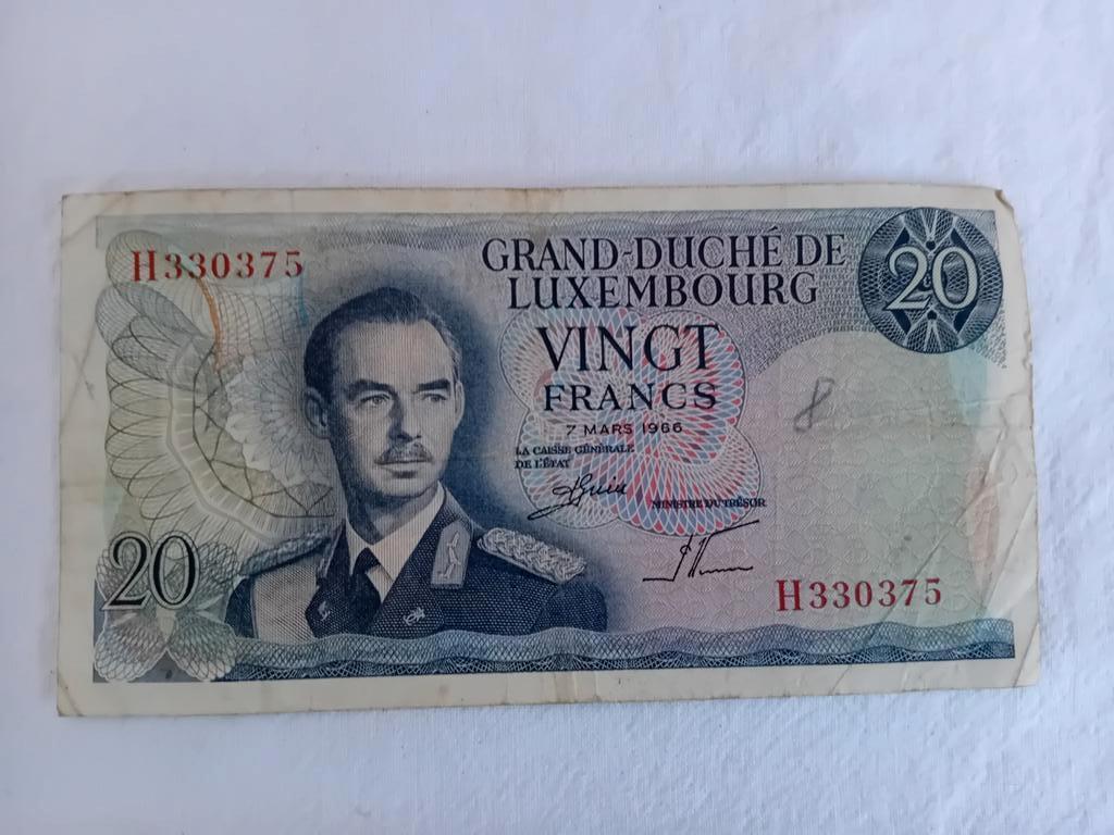 Billet de 20 Francs du Luxembourg 1966, Enlèvement ou Envoi, Billets en vrac