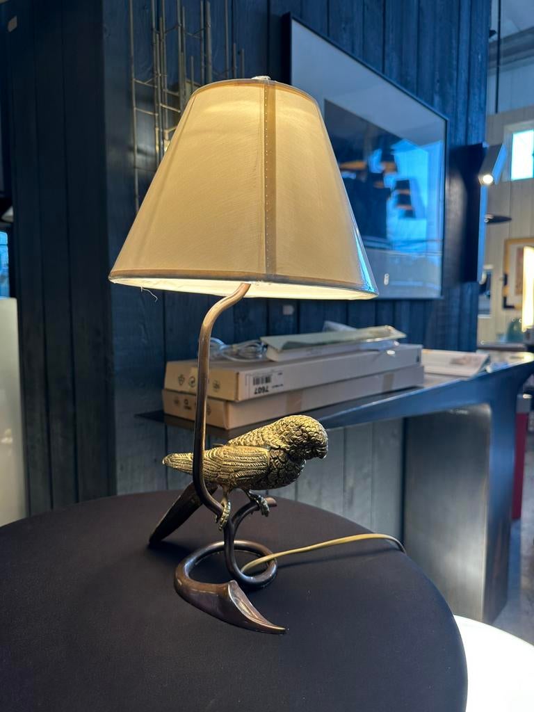 Bronzen sculptuurlamp — Papegaai op een tak, Ophalen of Verzenden, Zo goed als nieuw, Metaal