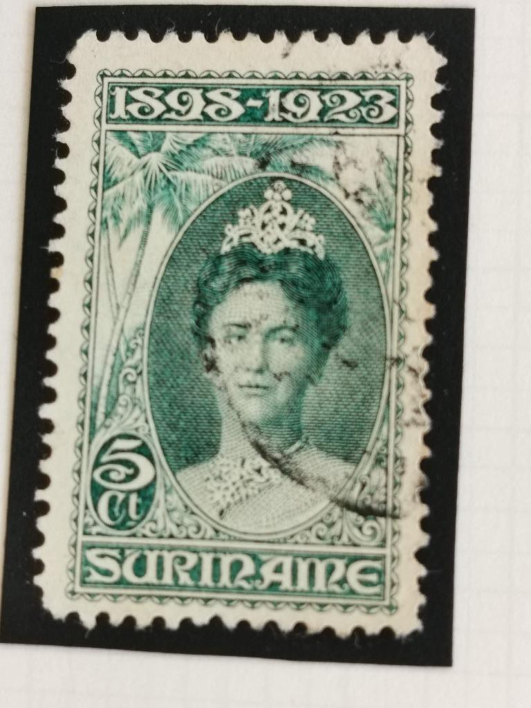 Suriname 1923 - Koningin Wilhelmina 25 jaar op de troon, Ophalen of Verzenden, Gestempeld