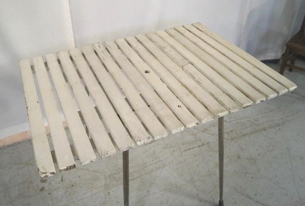 Oude vintage tuintafel met chroom onderstel 115 x 80 H 76, Tuin en Terras, Ophalen, Gebruikt, Rechthoekig, Metaal