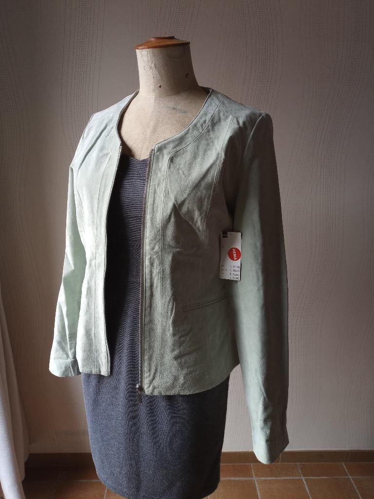 Veste en cuir suédé vert clair de la marque HEMA, Enlèvement ou Envoi, Hema., Vert, Taille 42/44 (L)