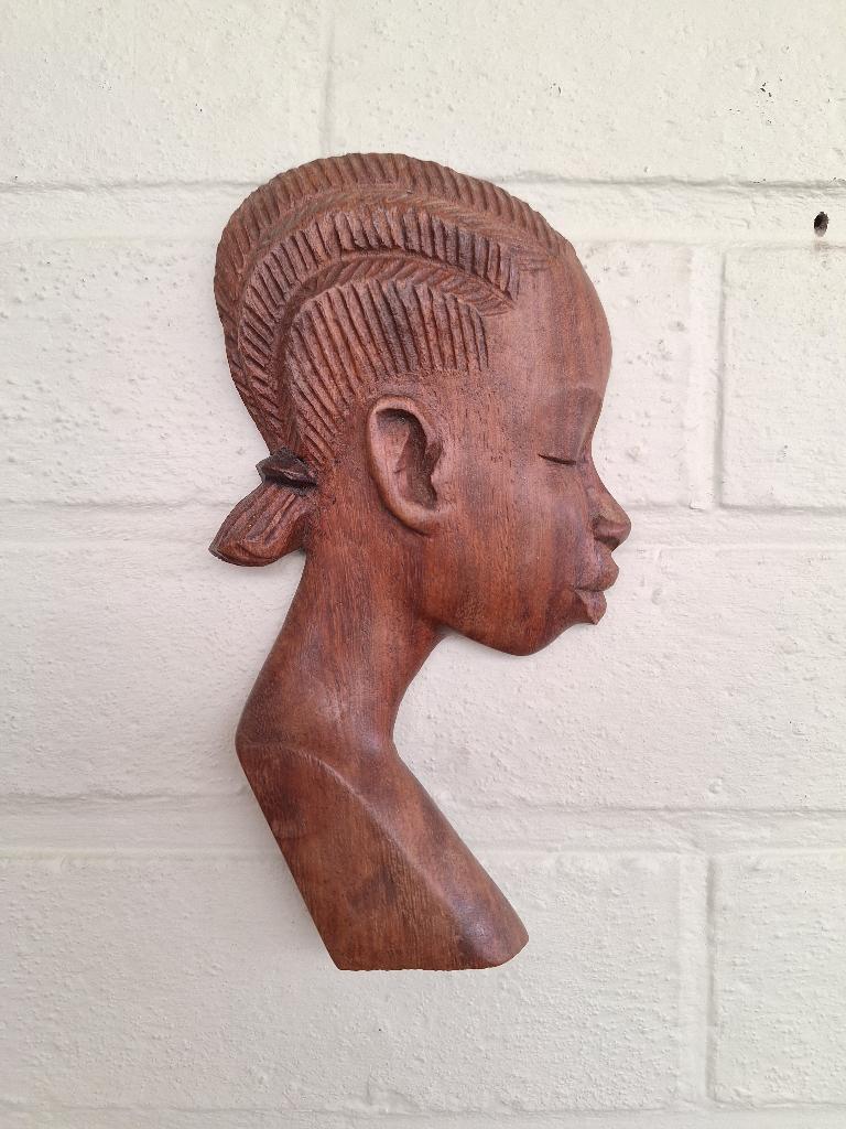 Vintage Afrikaans hoofd in hout, Antiek en Kunst, Kunst | Beelden en Houtsnijwerken, Ophalen of Verzenden