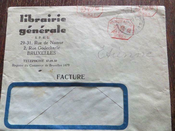 ancienne lettre de couverture, Librairie générale, Bruxelles, Enlèvement ou Envoi, 1940 à 1960, Coupure(s)