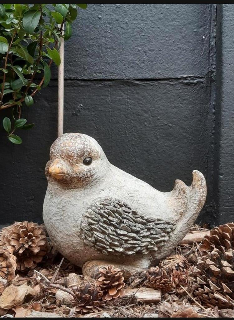 🐦 Vogel - mus : van steen , H 24 cm, Ophalen, Zo goed als nieuw, Steen, Dierenbeeld