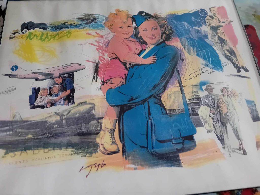Sabena poster in kader, Ophalen, Zo goed als nieuw, Kaart, Foto of Prent
