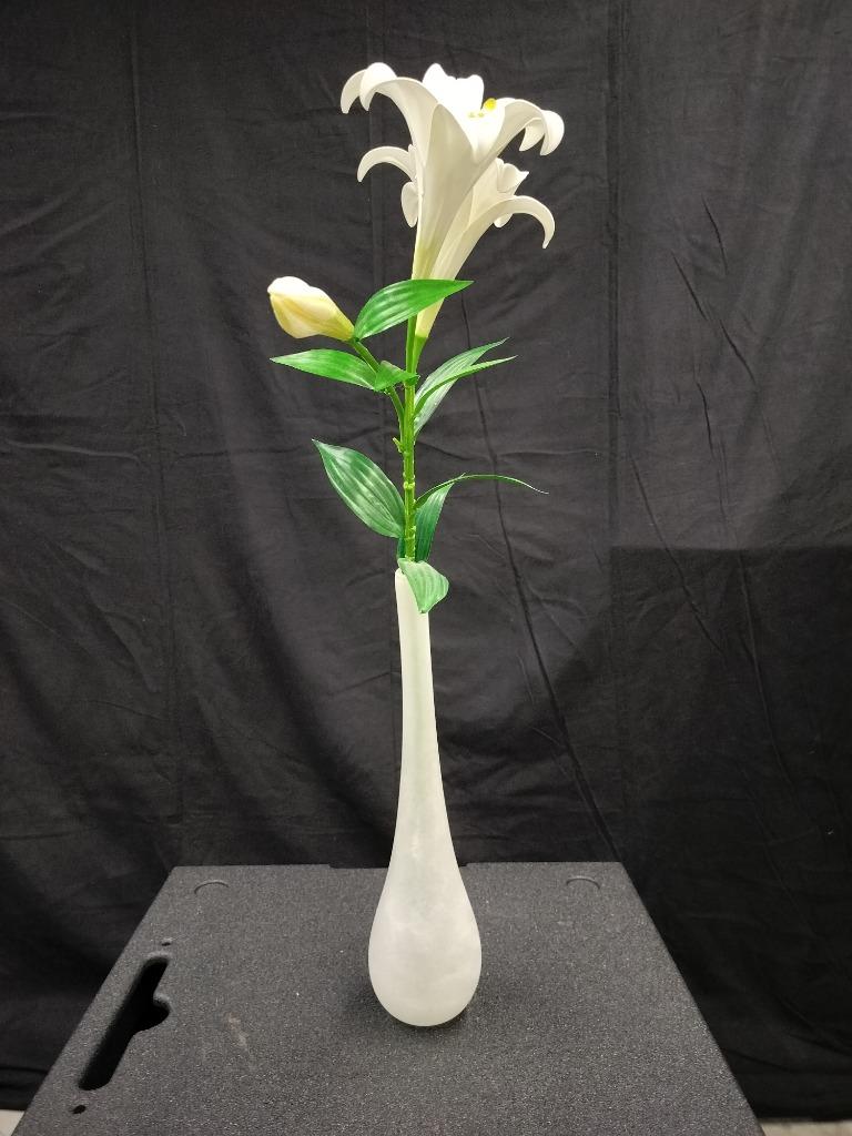 VERLAAGDE PRIJS Glazen vaasje met kunst lelies, Enlèvement, Comme neuf, Blanc, Verre
