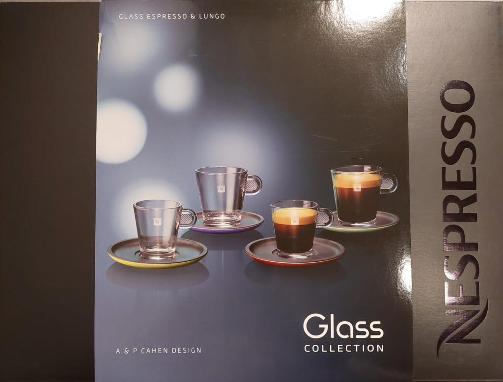 Set Nespresso Glass Collection 2xEspresso 2xLungo 4x saucers, Huis en Inrichting, Glas of Glazen, Nieuw, Ophalen of Verzenden
