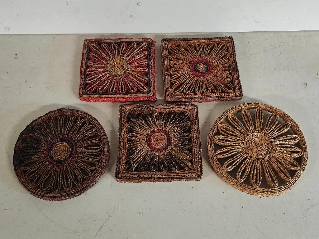 Lot van 5 vintage Raffia onderleggers, Ophalen of Verzenden