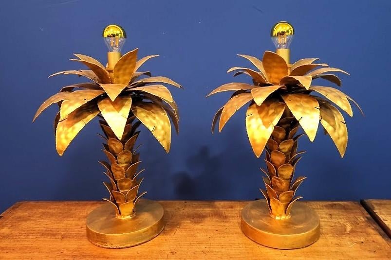Paar „Palm Tree” lampen — jansen -stijl — goudkleurig metaal, Ophalen, Metaal