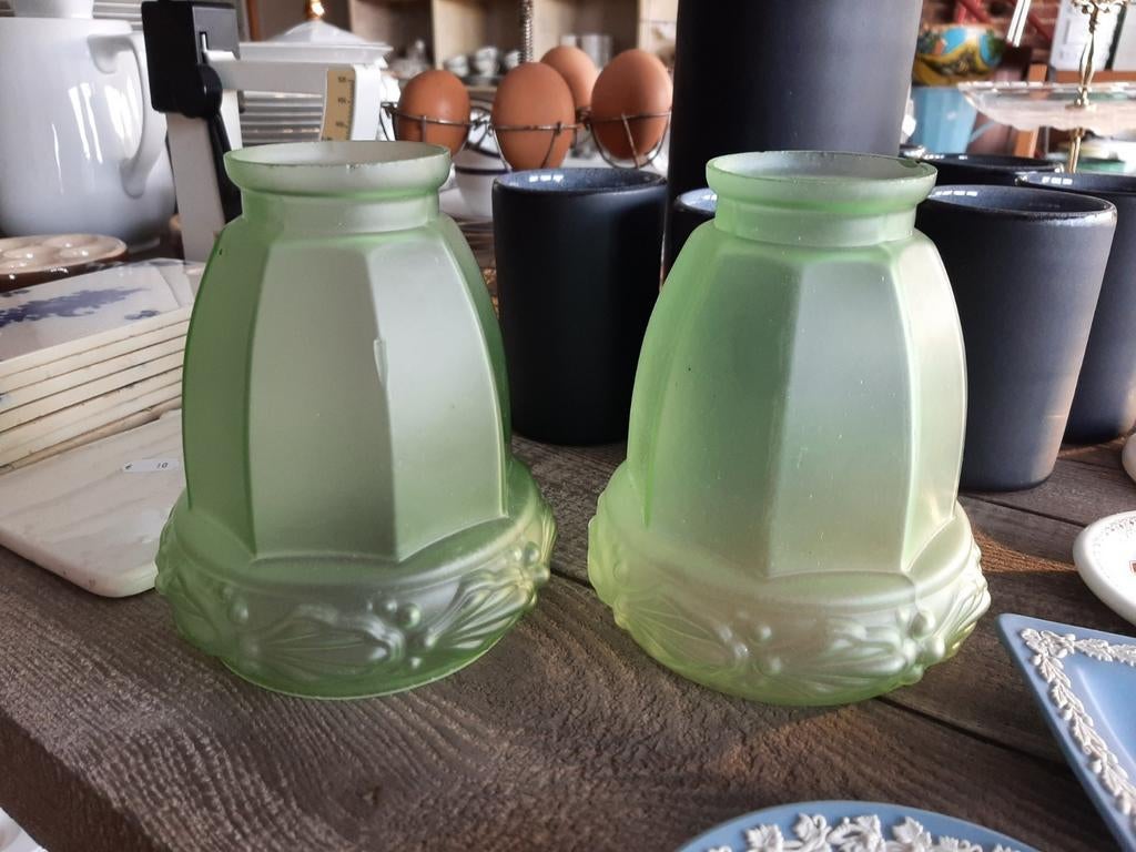 Paire de tulipe / abat-jour en verre Art Déco, Utilisé