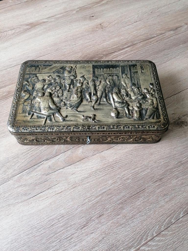 Oude blikken doos Teniers incl. sleutel, Verzamelen, Blikken, Ophalen
