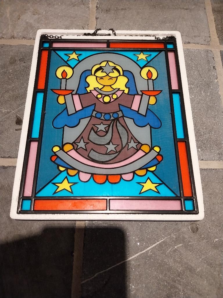 Vensterbeeld gekleurd glas decoratie kerst, Ophalen of Verzenden