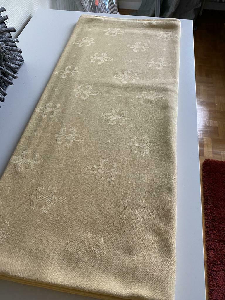 nappe damassée 220X135 coton jaune clair 10 serviettes, Geel