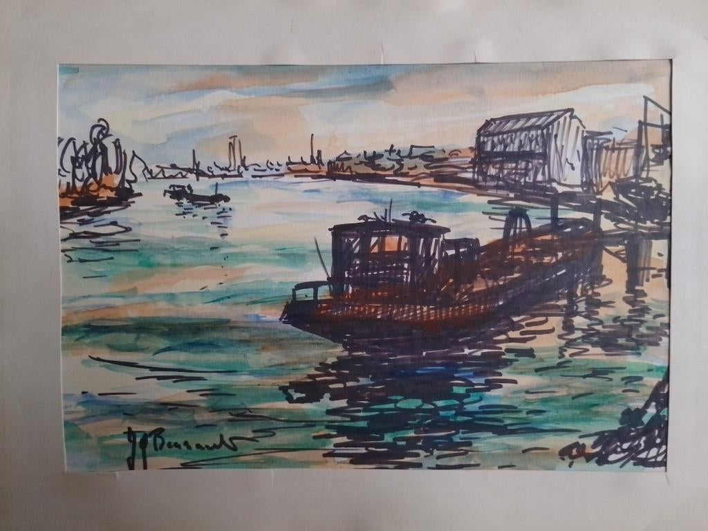Jean Guy Beernaert  1928 - 1998  Aquarel  Haven Antwerpen, Antiek en Kunst, Verzenden