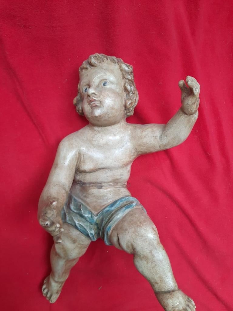 Angelot en bois polychromé, Antiquités & Art, Enlèvement