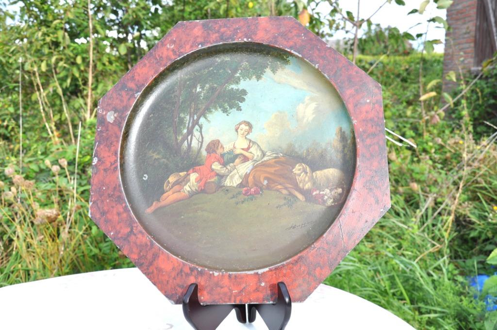 peinture sur metal octogonal signé huppins, Ophalen of Verzenden