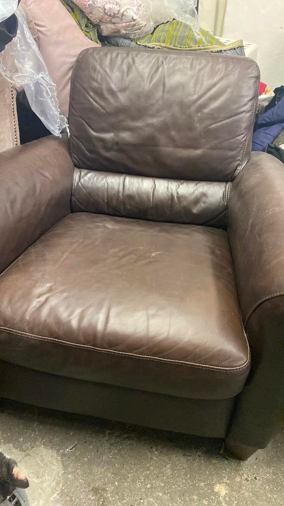 Fauteuil cuire brun, Ophalen, Gebruikt, Eenpersoons